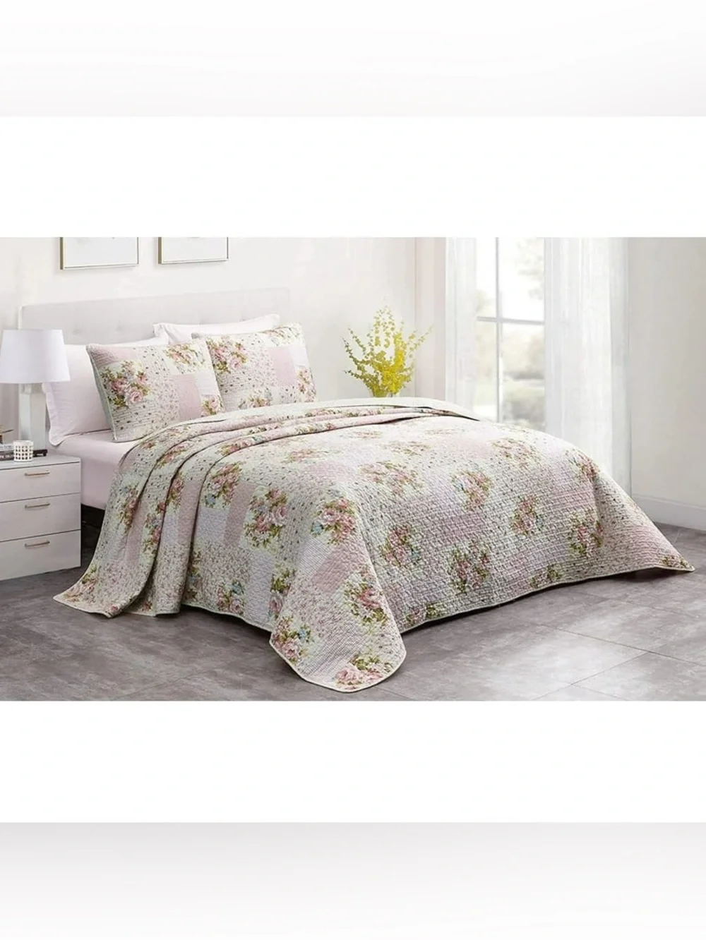 Floral Patchwork cal king 3 piece 100% cotton Quilt Set - Pink